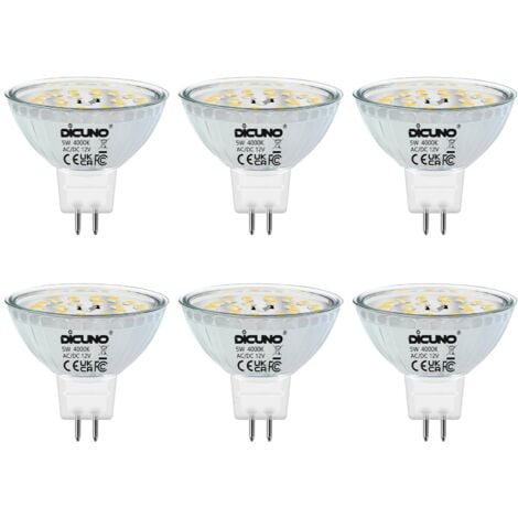 AIMOONSA GU5.3 MR16 5W LED-Lampe, Neutralweiß 4000K, nicht dimmbar, 12V GU 5.3 LED-Spotlampen, 50W Halogen-Äquivalent, 500LM, 120° Abstrahlwinkel, 6er-Pack [Energieklasse F]