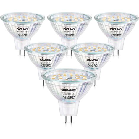 GU5.3 MR16 LED-Lampe, Warmweiß 2700 K, 12 V, 5 W, entspricht 50 W Halogenlampen, 440 lm, dimmbarer GU5.3 LED-Strahler für Deckenleuchte, 6 Stück [Energieklasse F]