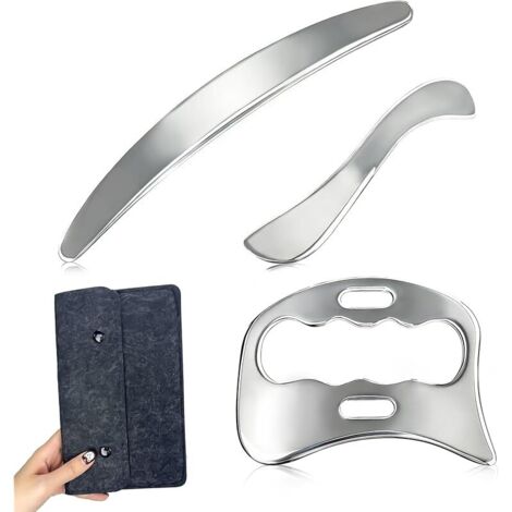 Gua Sha en Acier Inoxydable, 3 En 1 Outils de Gua Sha Avec Sac De Rangement Détendez vos Muscles Pour Cou Visage Bras Dos Jambes