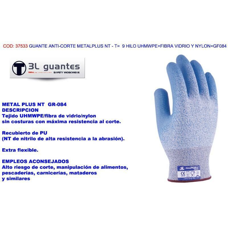 

guante anti-corte metalplus nt - t 9 uhmwpe-f.vidrio-nyl gf084 - Mibricotienda