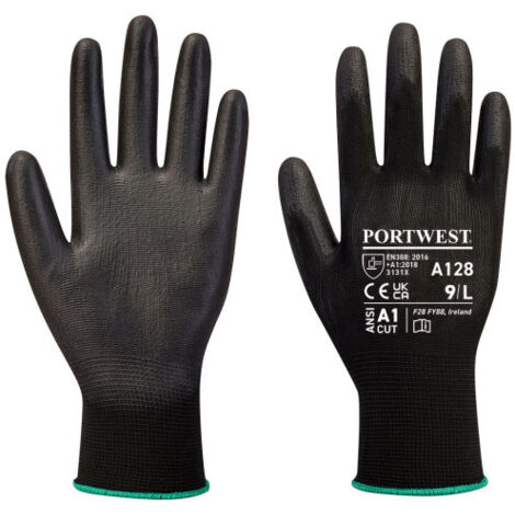 Guante con palma de PU libre de látex - Pack expositor / Negro / XL