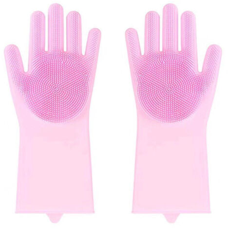 Guante de aseo para perros y gatos, guantes de masaje de silicona suave, cepillo delicado para gatos y perros, silicona suave que no daña la piel, rosa