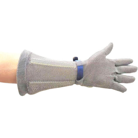 Guante de cota de malla 45 cm - Protección superior en procesado de carne / Plata / XL