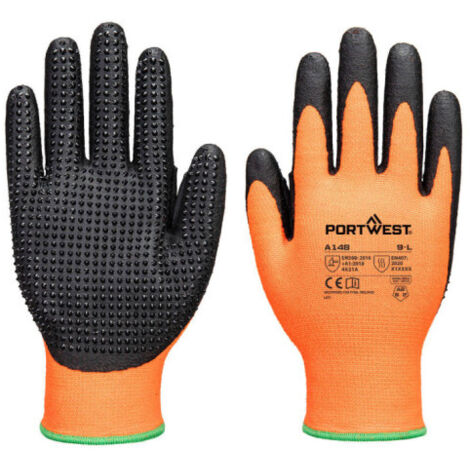 Guante de nitrilo con puntos altos Grip 13 PORTWEST A148 M Naranja/Negro