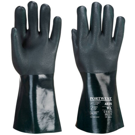 Guante de protección química, de doble inmersión, 35cm Verde A835 L Verde