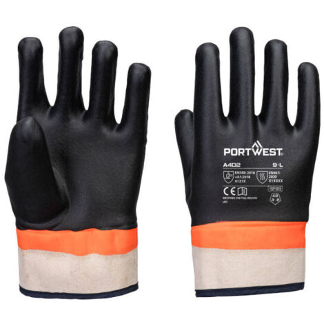 Guante de PVC con doble inmersión y agarre arenoso A402 L Negro/Naranja