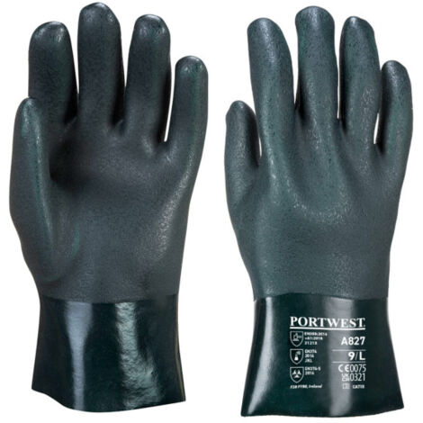 Guante de PVC de doble inmersión, 27cm Verde protección química A827