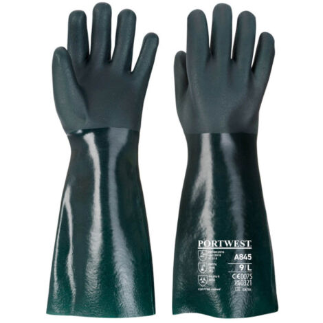 Guante de PVC de doble inmersión, 45cm Verde A845