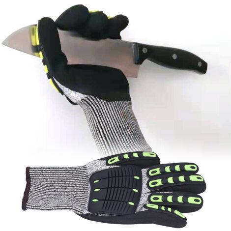 Guante de trabajo profesional – resistente a cortes e impactos (nivel 5), negro, HPPE/TPR, 26 cm