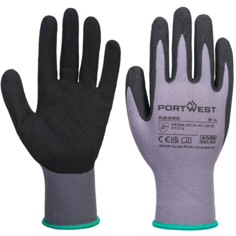 Guante DermiFlex Essential Multipack super ligero galga 15 (pack 12) Gris/Negro PORTWEST AB350 XL