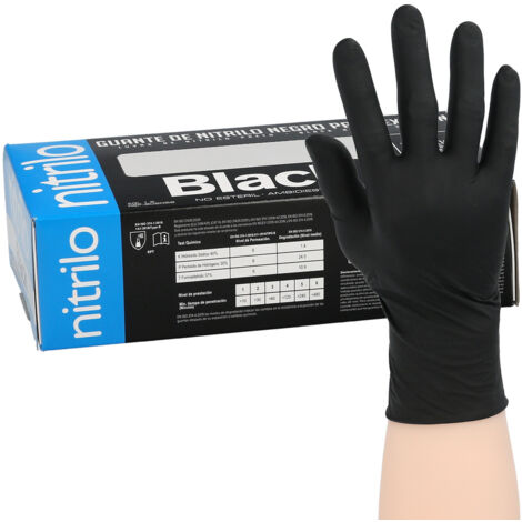 Guante Desechable Nitrilo Negro S 5,5 gms. Gruesos Caja 100 guantes.