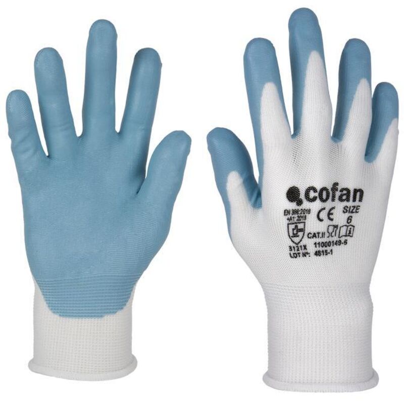 Guante impregnado alimentario t-7 caja 12 unid. , Guantes de color azul celeste aptos para uso alimentario. No tienen costuras, cuentan con un