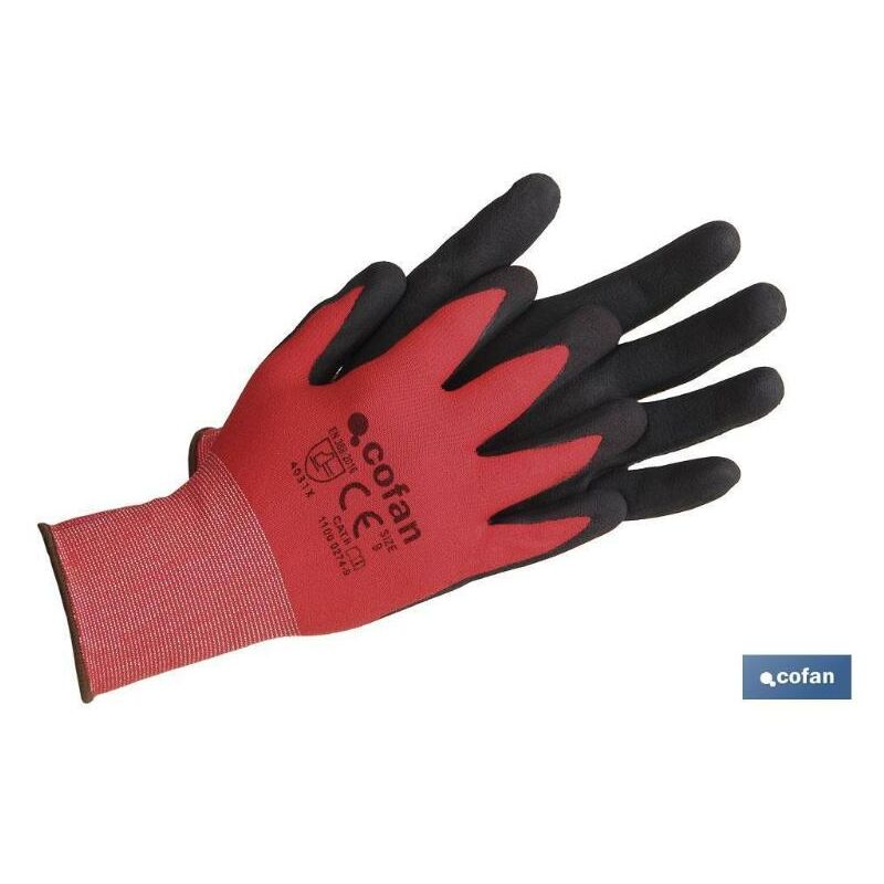 

Cofan - PLIMPO guante impregnado sandy coated rojo/negro talla 7 caja 12 unid.