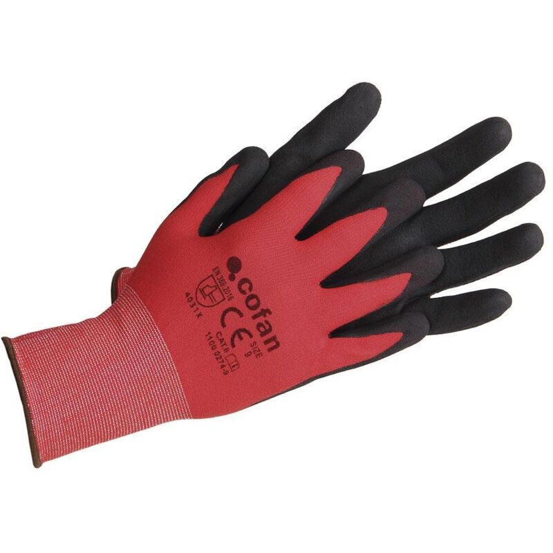 

Cofan - PLIMPO guante impregnado sandy coated rojo/negro talla 10 caja 12 unid.