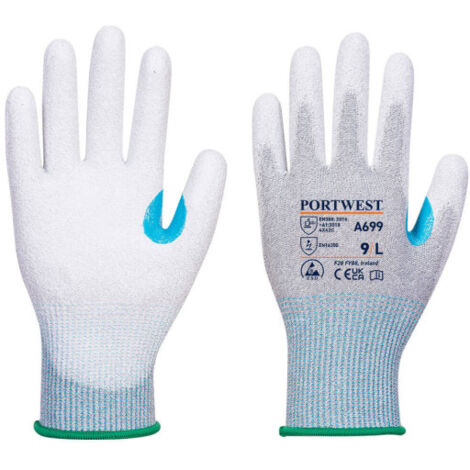 Guante MR13 ESD palma PU antiestático resistente al corte nivel C (pack de 12) A699 XS