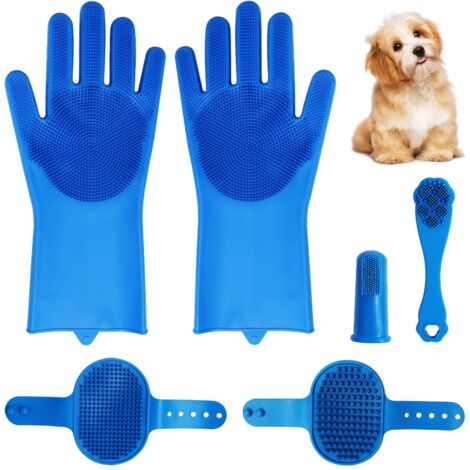 Guante para el cuidado de mascotas - Cepillo de dientes de silicona - Efecto masajeador