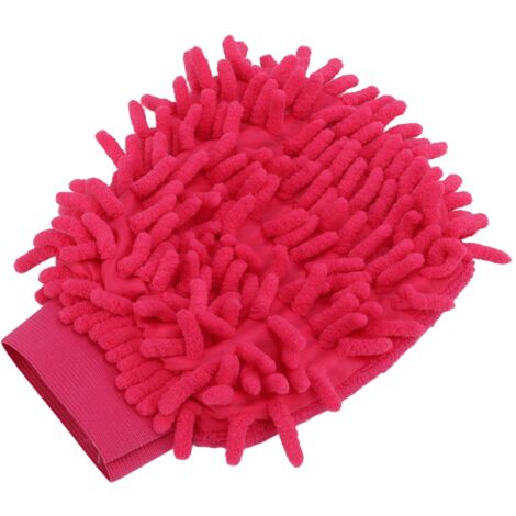 Guante para lavar autos, esponja de microfibra, forro resistente, rosa, antiarañazos, con correa para la muñeca.