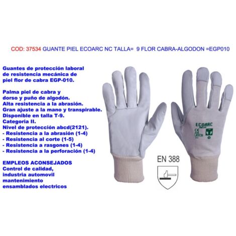 guante piel ecoarc nc talla   9 flor cabra-algodon  egp010 (caja 12 unidades)