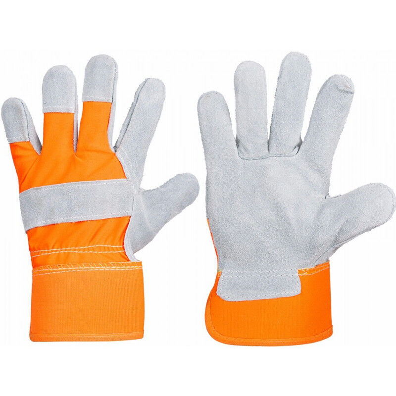 

Guantes de protección de piel serraje de palma con manguito de tela WORKTEAM G2205 | 10 - Gris+Naranja A.V.