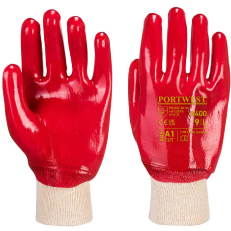 Guante PVC puño elástico soporte de algodón (pack de 100) A400 XL Rojo