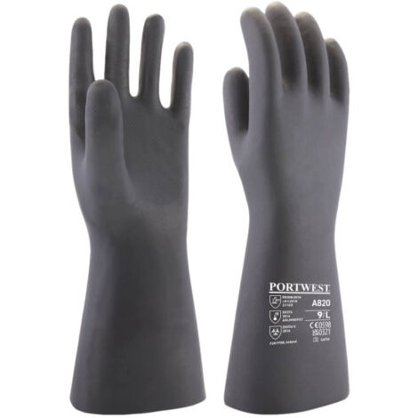 Guante químico de Neopreno Negro, contra ácidos A820 M