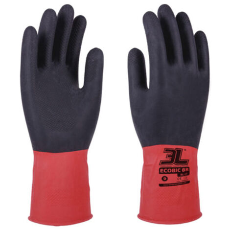 Guante Quimico L09 33Cm 3L Ro/Ne Eco Bic Br Floc. Bl-17 T-9