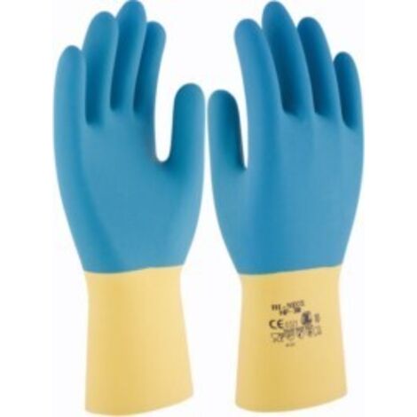 Guante Quimico M08 Nat. 3L Latex Am/Az Hp-300 Floc. Bi Neox