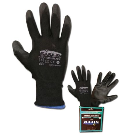 GUANTE SIFER POLIURETANO NEGRO NYLON T=  9=SI722 SIPUBLACK-HADES