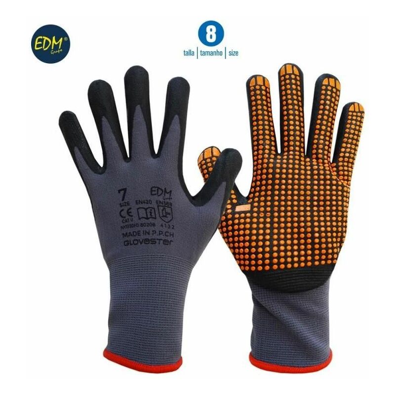 

EDM - Guante soporte nylon y recubrimiento punteado de nitrilo talla 8