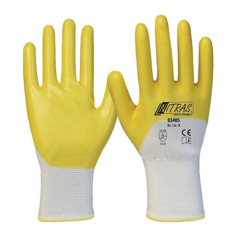 

Guantes 03405 talla 8 blanco / amarillo PES con nitrilo EN 388 PSA II 12 NITRAS (Por 12)