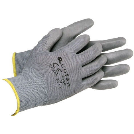 Guantes 100% de poliéster Impregnados Flexibles y Sin Costuras T-8 (12 pares) Gris