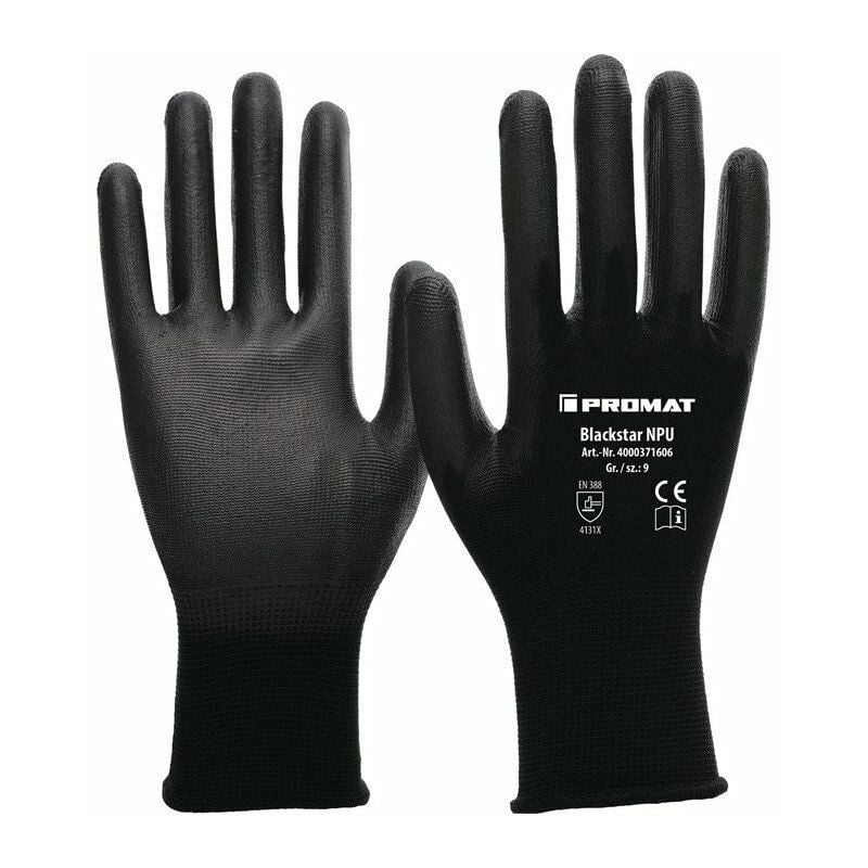 

Guantes Blackstar NPU talla 10 (XXL) negro EN 388 PSA II nailon con PU PROMAT (Por 12)