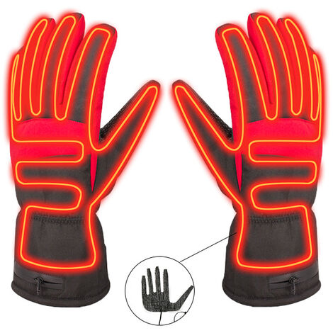 Guantes calefactables para motocicleta: guantes de cuero de vaca con película, guantes largos, guantes para motocicleta con aislamiento Thinsulate, negros con adaptador de batería L