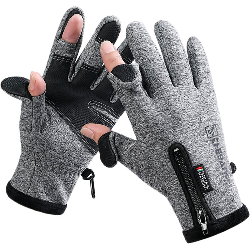 

Guantes cálidos de invierno con pantalla táctil, guantes impermeables a prueba de viento, guantes con cremallera,Gris, XL