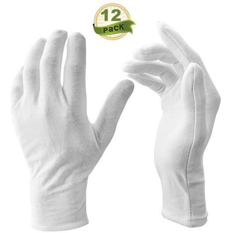 Guantes de algodón suave blancos para hombre y mujer, guante de forro elástico para servir, camareros y conductores, 12 par/lote,6 pairs