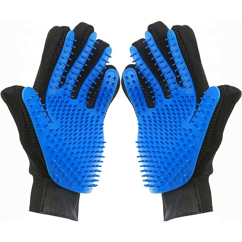

Guantes de aseo y masaje para perros y gatos, guantes de goma para limpiar el pelo de animales (par azul)