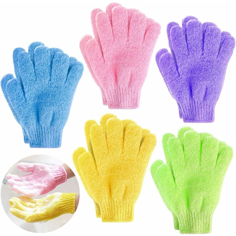 

Guantes de baño exfoliantes guantes de baño para ducha, exfoliante corporal de doble cara para ducha, baño, spa, masaje (5 pares, 5 colores) - Litzee