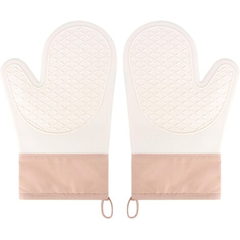Guantes de cocina color beige, resistentes al calor, juego de 2, fabricados en silicona antideslizante con interior de algodón.