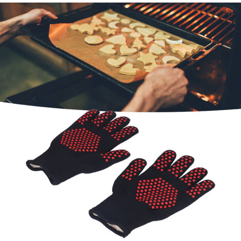 Guantes de cocina de silicona y algodón resistentes al calor, con 5 dedos separados, 25 cm, lavables, para parrilla y horno. Paquete de 2 unidades.