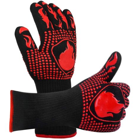 Guantes de cocina, guantes para barbacoa, resistentes al calor y antideslizantes, de algodón aramida rojo, 800 °C, guantes universales para barbacoa, parrilla, horno, cocina y chimenea, 1 par.