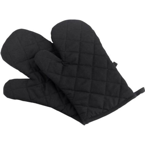 Guantes de cocina resistentes al calor de primera calidad, extragrandes, acolchados de algodón y poliéster, 1 par, 28 x 18 cm (negro).