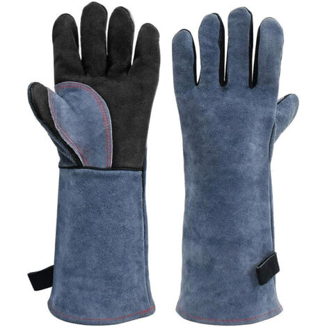 Guantes de cuero para parrilla de 40 cm, resistentes al fuego y al calor, ideales para asar, soldar, combatir incendios, usar en chimeneas, hornos, hornear, estufas, agarraderas y manipular animales. 
