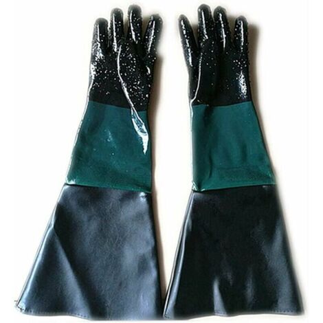 Guantes de goma de 60 cm para chorro de arena, guantes de trabajo para cabinas de chorro de arena, guantes protectores con forro de algodón resistente al sudor.