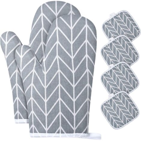 Guantes de horno, 1 par de guantes de cocina de algodón con 4 agarraderas, guantes de horno lavables, guantes de cocina antideslizantes, guantes de cocina resistentes al calor para barbacoa y cocina (
