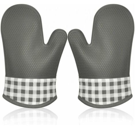 Guantes de horno aislantes de silicona, manoplas para horno, agarraderas, guantes gruesos aislantes para barbacoa, guantes profesionales, 1 par (gris)