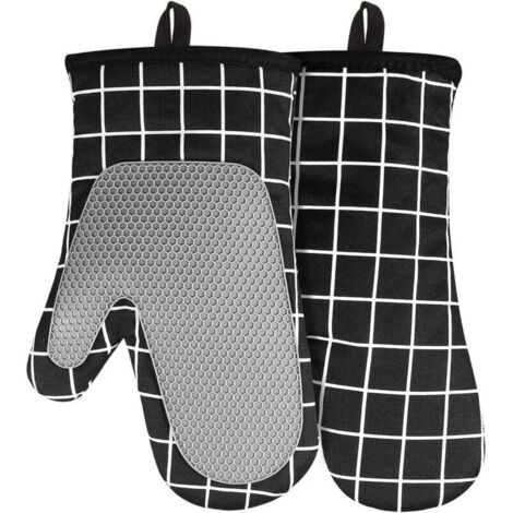 Guantes de horno KZQ, resistentes al calor, de silicona, de algodón, antideslizantes, con empalmes cuadrados, para barbacoa, asar y hornear.