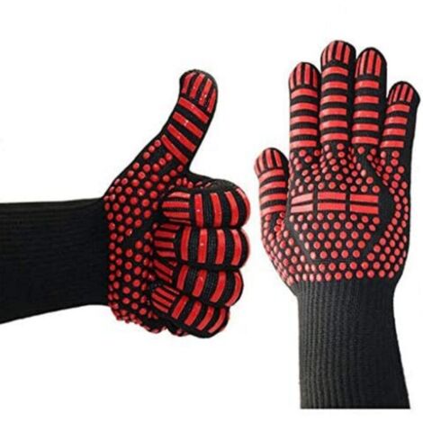 Guantes de horno (rojos), guantes para parrilla, resistentes al calor hasta 800 °C, guantes de silicona antideslizantes y resistentes al calor para cocina, horneado y parrilla,