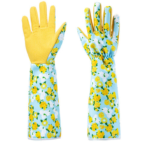Guantes de jardinería de silicona con estampado de cactus rosa, protección para los brazos hasta los codos, cierre de velcro, 45 cm de largo, protectores de muñeca de cuero certificado.
