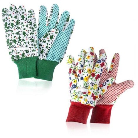 Guantes de jardinería para mujer, paquete de 2, dos pares, con un bonito estampado, antideslizantes para plantar, podar o hacer las tareas del hogar.
