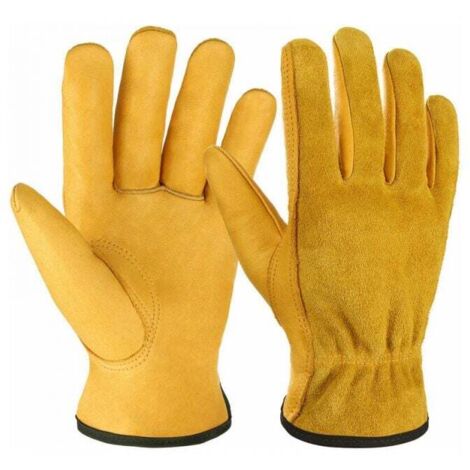 Guantes de jardinería resistentes a las espinas para hombres y mujeres, guantes de trabajo de cuero amarillo, guantes de jardinería de longitud completa, XL,